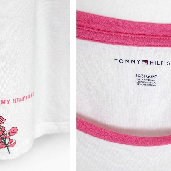 Tommy Hilfiger Floral Tee - White and Pink Women’s Plus Size 3X - Picture 4 of 10